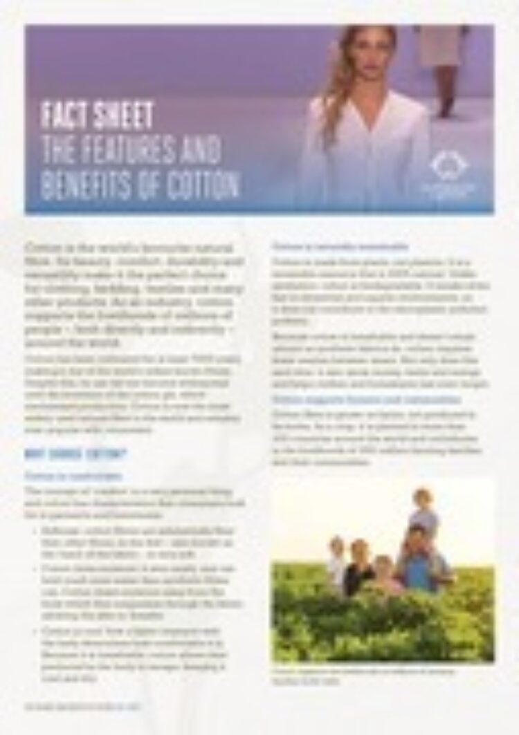 Australian Cotton Fact Sheet Features Benefits of Cotton pg1 x180