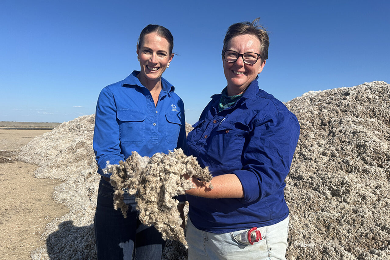 Cotton grower Julia Barnes (right) with Cotton Australia's Robyn Lehmann