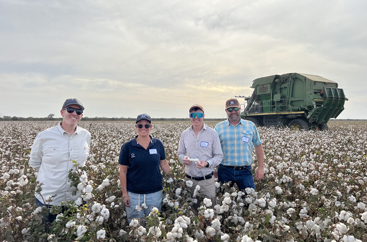 Cotton Australia's Brooke Summers and the U.S Trust Protocol team in the field