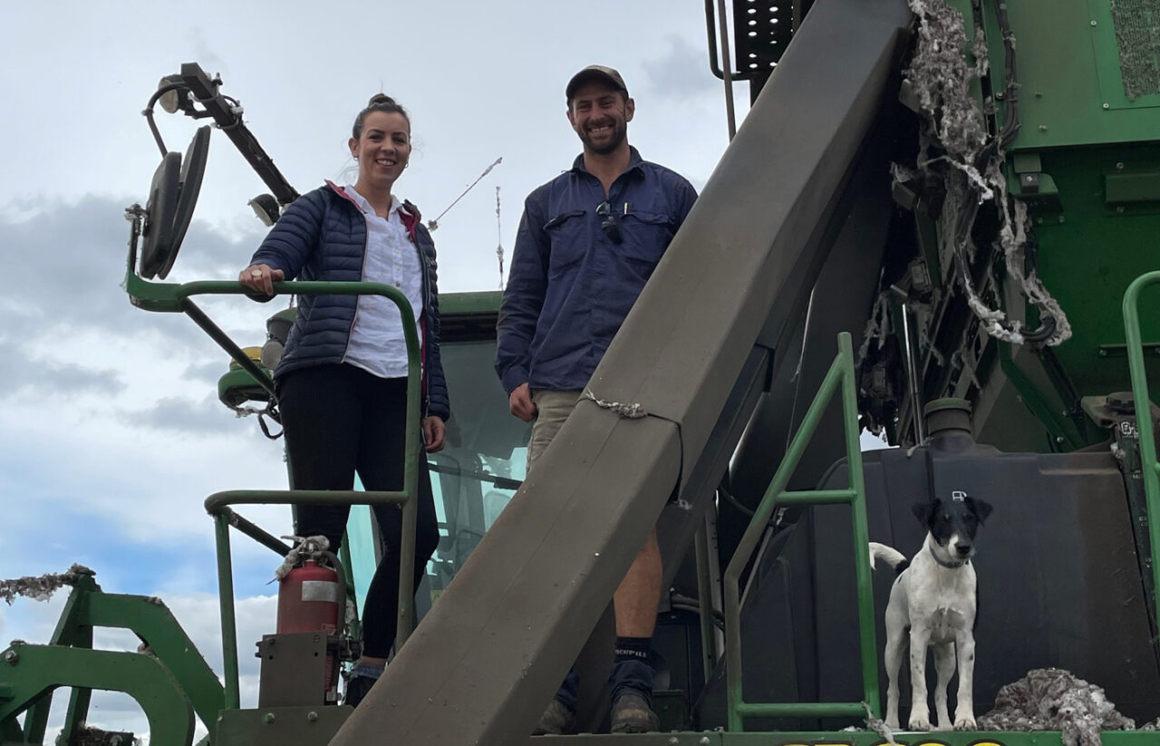 Better Cotton Senior Manager for Sustainable Agricultural Practice Emma Dennis with Darling Downs cotton farmer Kurt Von Pein.